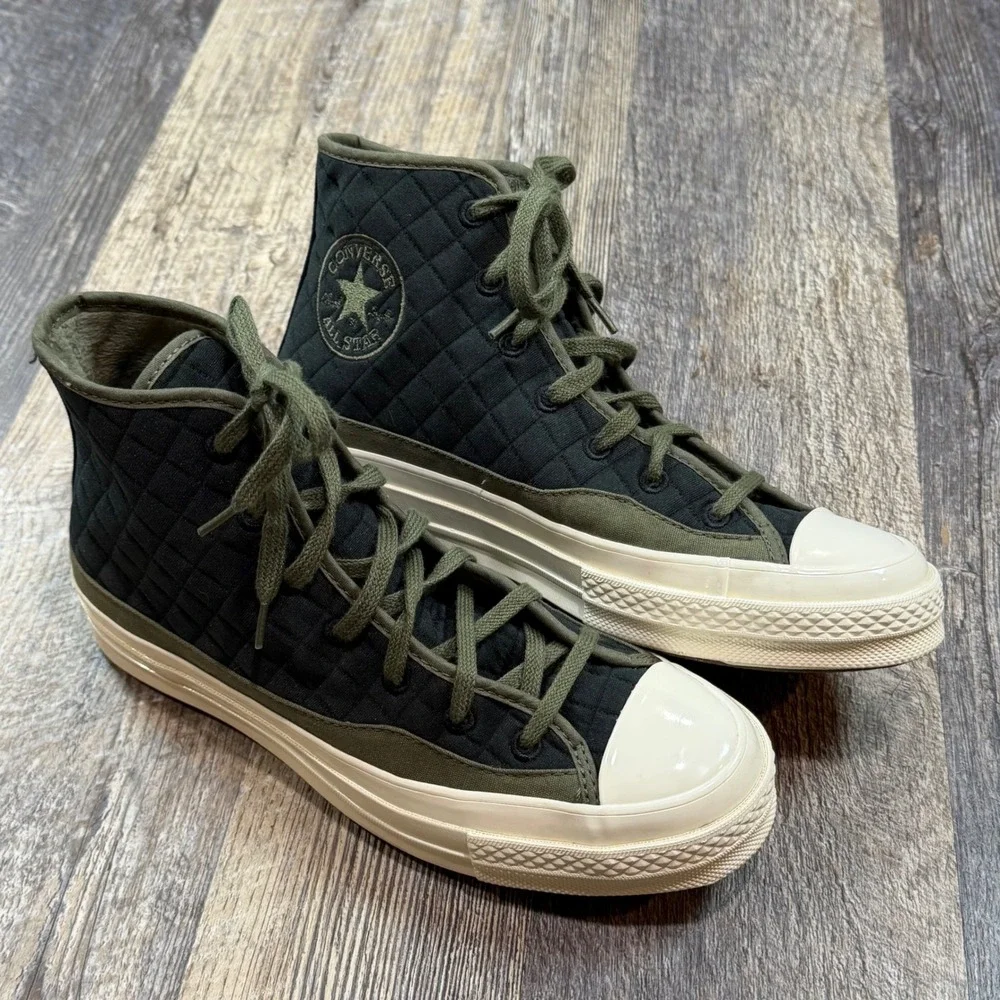 Converse Chuck 70 Hi Quilted Fur Black Olive Green Sneakers Mens 6 Womens 8 NWOB